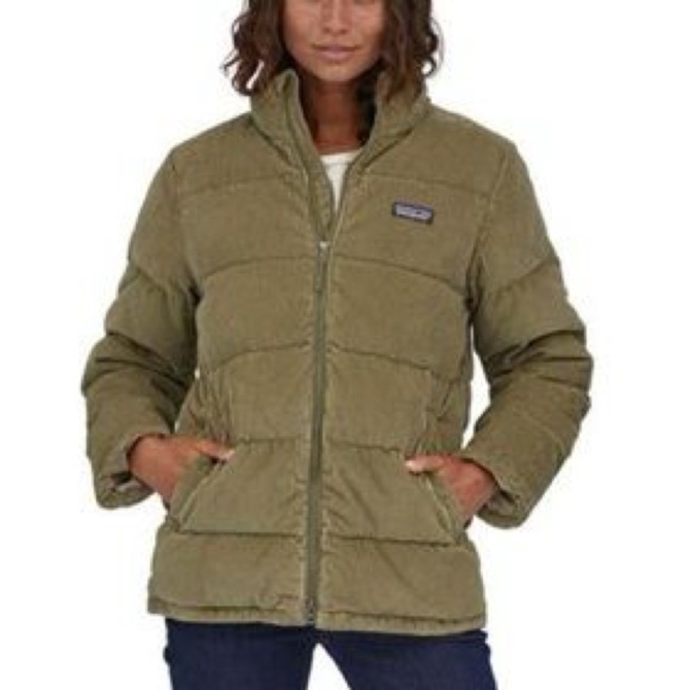 Patagonia women’s cord fjord corduroy coat jacket puffer sage khaki green L
